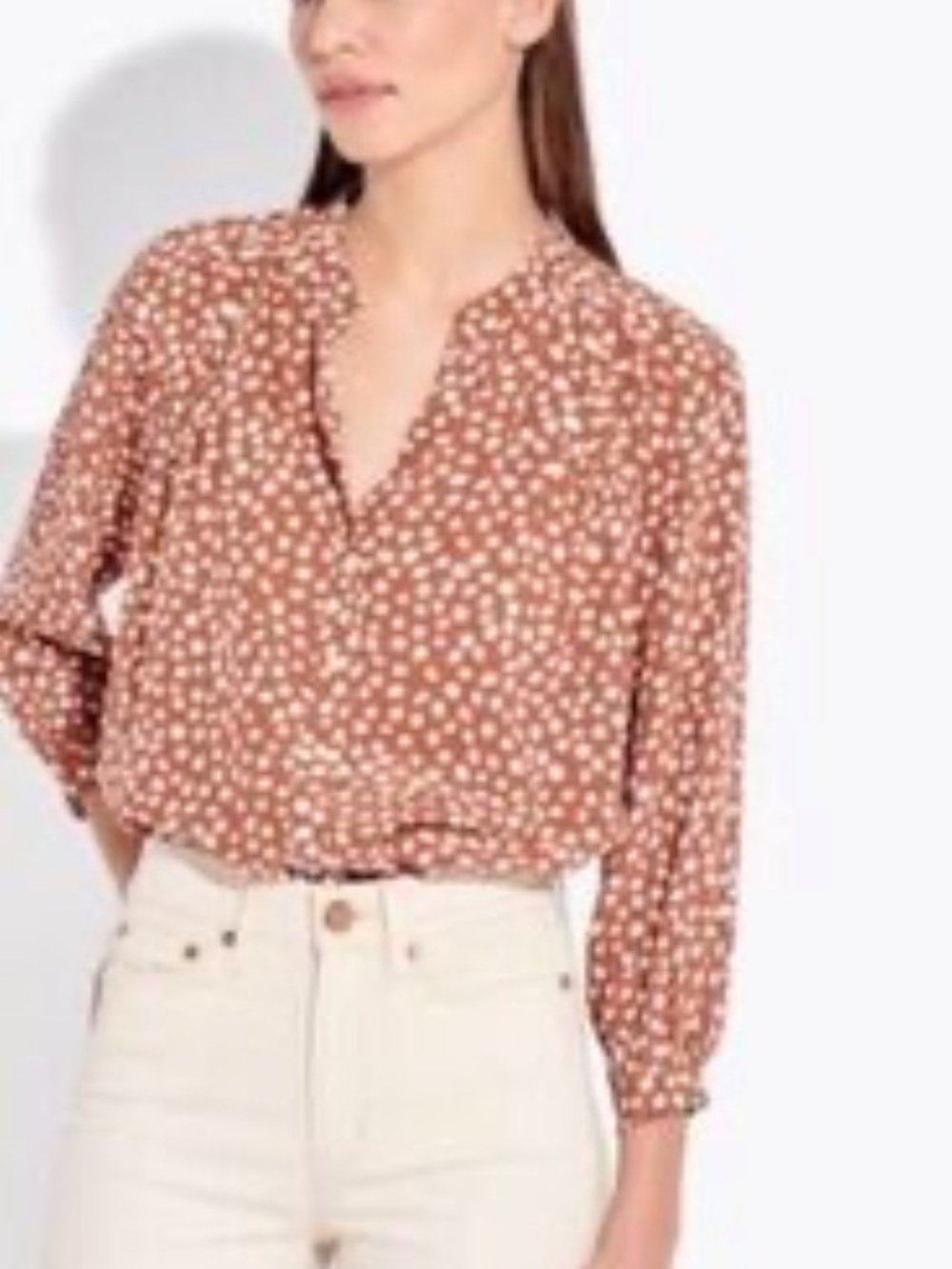 AYR “the por favor” silk button down blouse in “bambi dot”